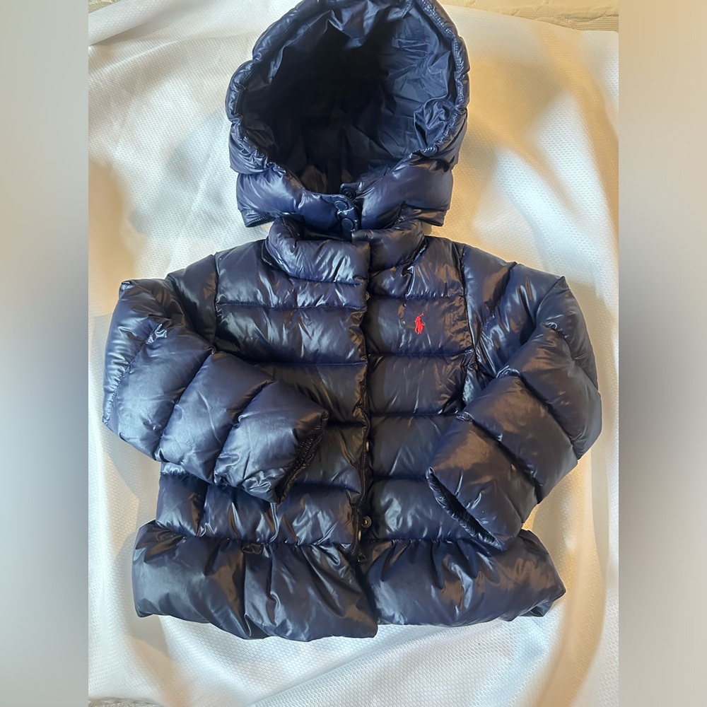 Polo Ralph Lauren Navy Down Peplum Jacket with Hood Size 4T